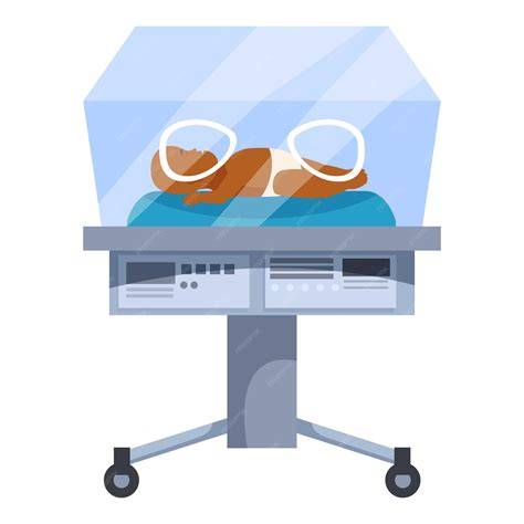 Ilustración de un recién nacido en una incubadora dentro de una UCI neonatal