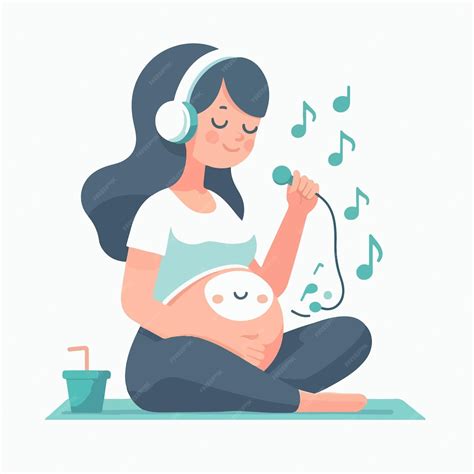 Ilustración de un bebé escuchando música en el vientre materno