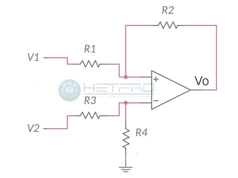 Diagrama de un amplificador diferencial mostrando las dos entradas y la salida.