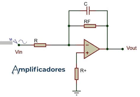 Circuito de un amplificador integrador con la resistencia en paralelo al condensador.