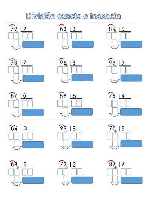 Ejemplo de una hoja de trabajo interactiva para practicar divisiones.