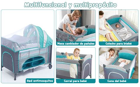 Cuna de viaje multifuncional 3 en 1 con cambiador y parque de juego
