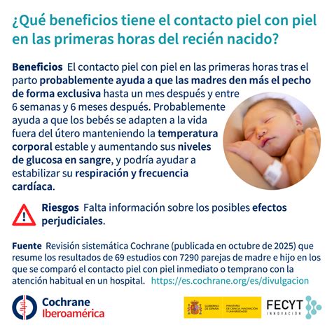Infografía sobre los beneficios del contacto piel con piel inmediato tras el nacimiento.
