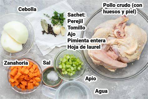 infografía con la lista de ingredientes frescos necesarios para la papilla: vegetales, pollo y calcio