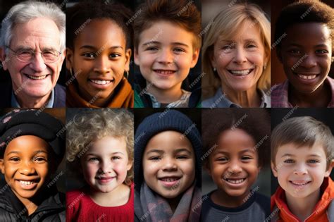 Collage de fotos sonrientes de niños de diferentes edades y orígenes.