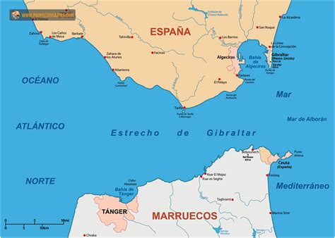 Mapa infográfico del Estrecho de Gibraltar ilustrando el mito de las Columnas de Hércules en el escudo