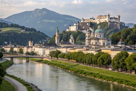 Panorámica de Salzburgo con el río Salzach y la fortaleza Hohensalzburg