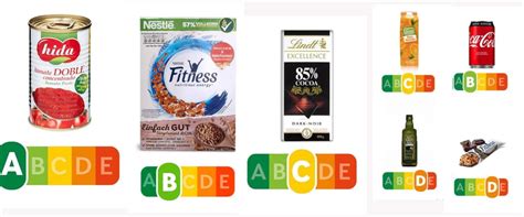 Ejemplo visual del sistema Nutri-Score con sus letras y colores