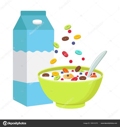 Ilustración de cereales con leche y trozos de chocolate