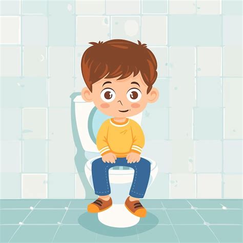 Ilustración de un niño sentado correctamente en el inodoro con un apoyo para los pies