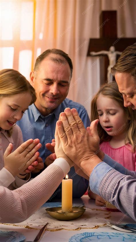 Familia multigeneracional orando junta