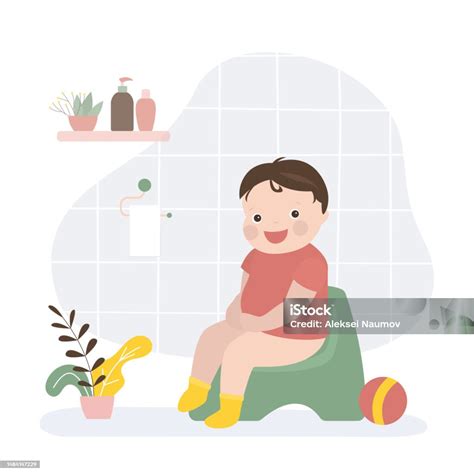 Ilustración infantil que muestra a un niño pequeño junto a un orinal, reflejando el proceso de aprendizaje y autonomía.