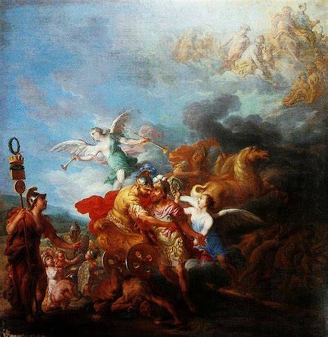 Rómulo siendo conducido al Olimpo por Marte, pintura de Jean-Baptiste Nattier
