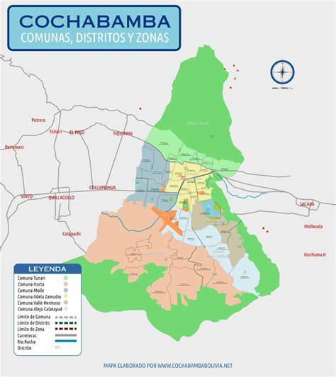 Mapa de Vinto y las zonas de recolección de materia prima en Cochabamba